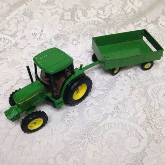 Vintage John Deere 2pc Metal, 12in Long, Tractor and Wagon Set