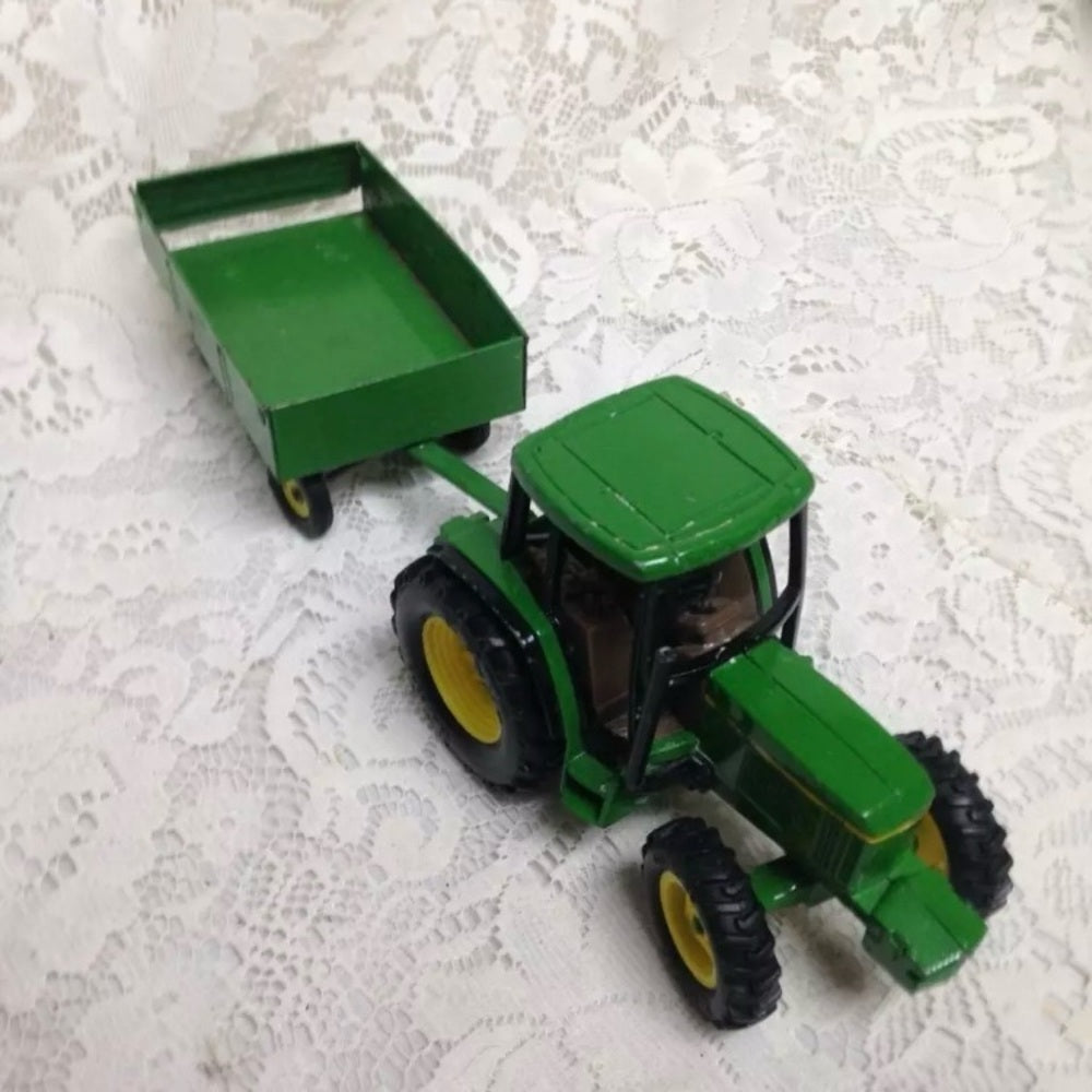 Vintage John Deere 2pc Metal, 12in Long, Tractor and Wagon Set