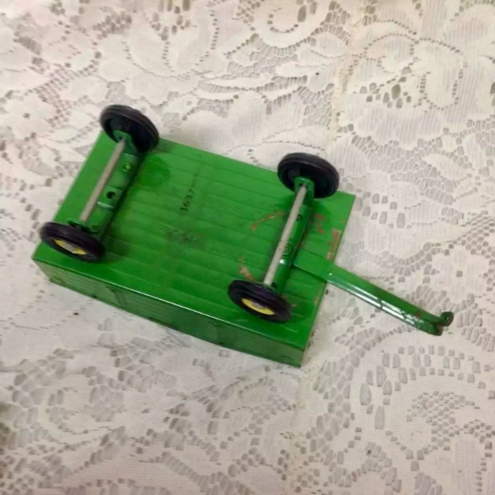 Vintage John Deere 2pc Metal, 12in Long, Tractor and Wagon Set