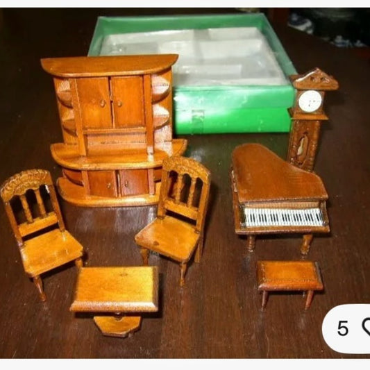 Vintage, 7-piece Mahogany Dollhouse Furniture in Original Box