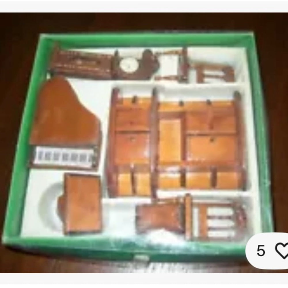 Vintage, 7-piece Mahogany Dollhouse Furniture in Original Box