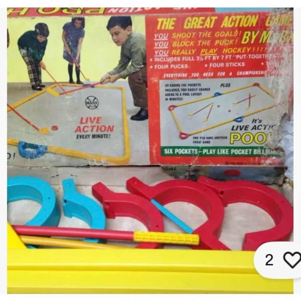 1960s Marx- Pro Hockey Live Action Set - Yellow, Blue, Red