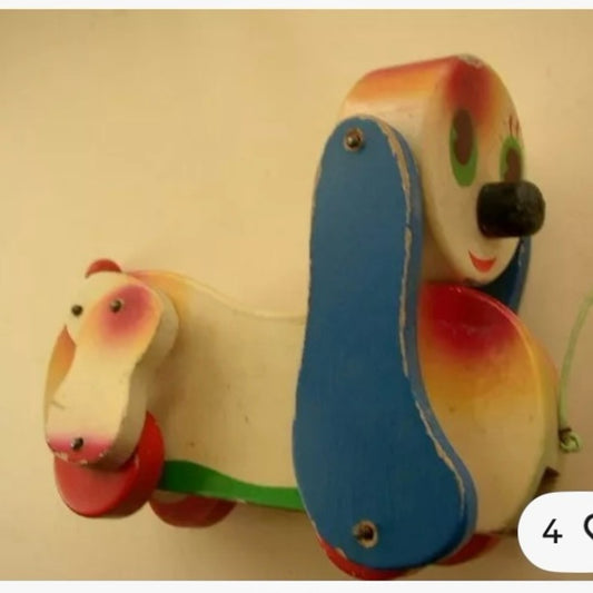 1950s, Japanese Wooden Puppy Pull Toy