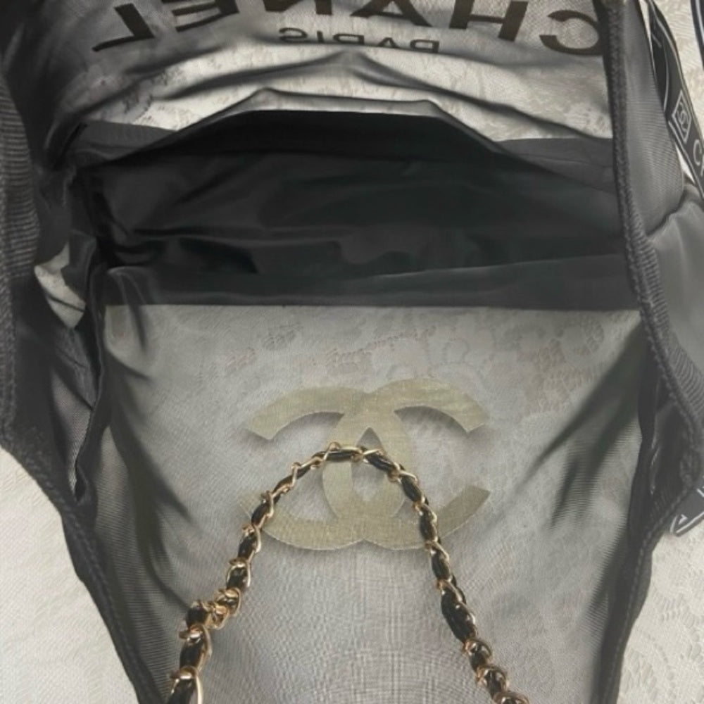 Chanel Black Sheer Nylon Shoulder Bag-Tote with Cosmetic Pouch 14in x 14in x 4in