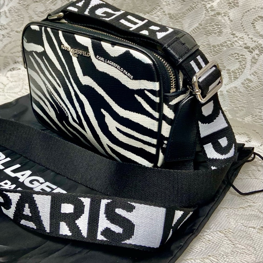 Karl Lagerfeld Black-White Zebra Adjustable Shoulder-Crossbody Bag 9inx6inx3in