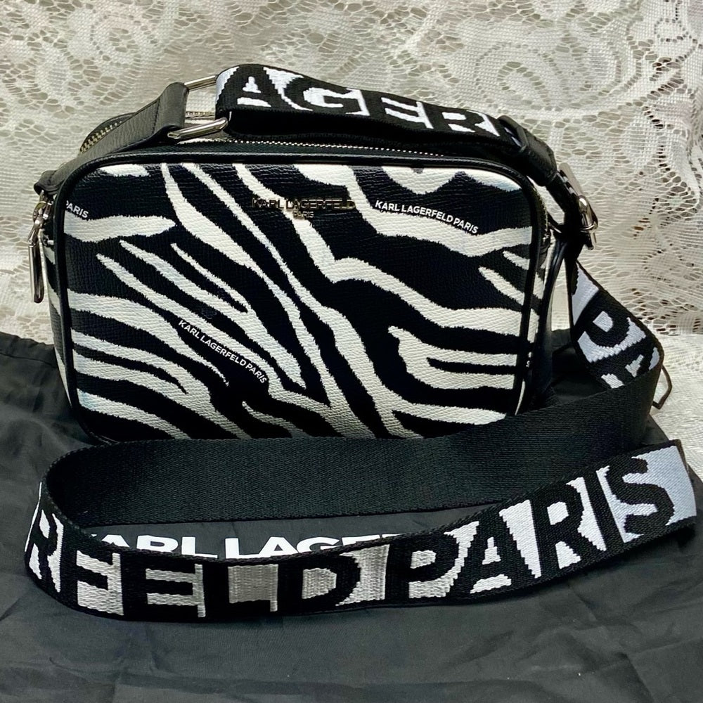 Karl Lagerfeld Black-White Zebra Adjustable Shoulder-Crossbody Bag 9inx6inx3in