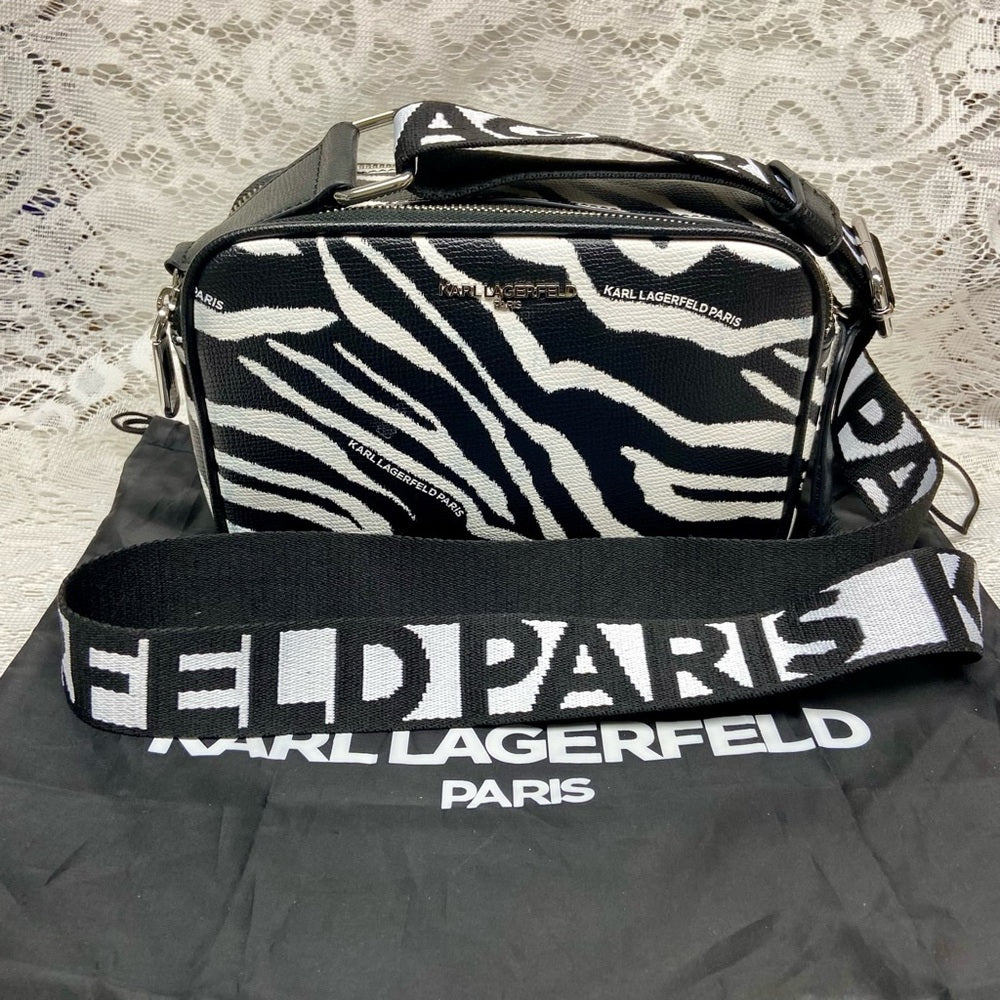 Karl Lagerfeld Black-White Zebra Adjustable Shoulder-Crossbody Bag 9inx6inx3in