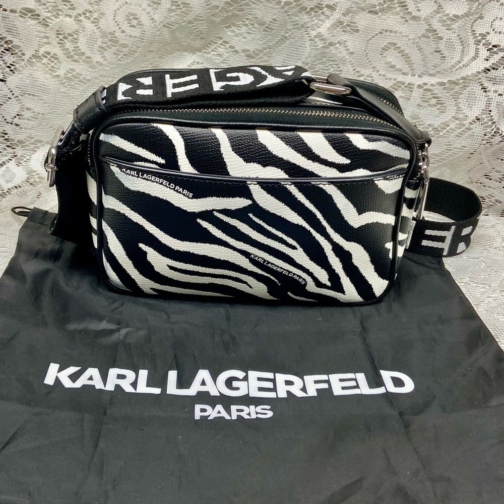 Karl Lagerfeld Black-White Zebra Adjustable Shoulder-Crossbody Bag 9inx6inx3in