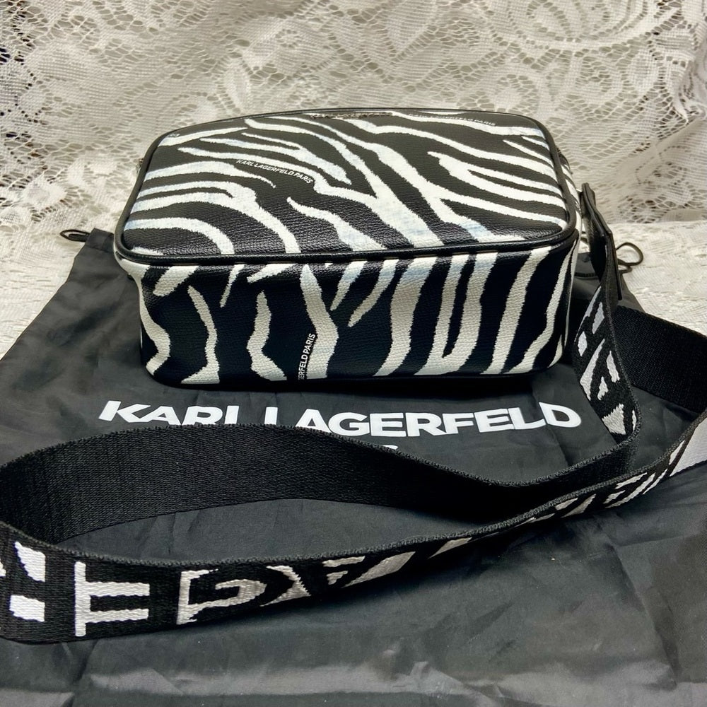 Karl Lagerfeld Black-White Zebra Adjustable Shoulder-Crossbody Bag 9inx6inx3in