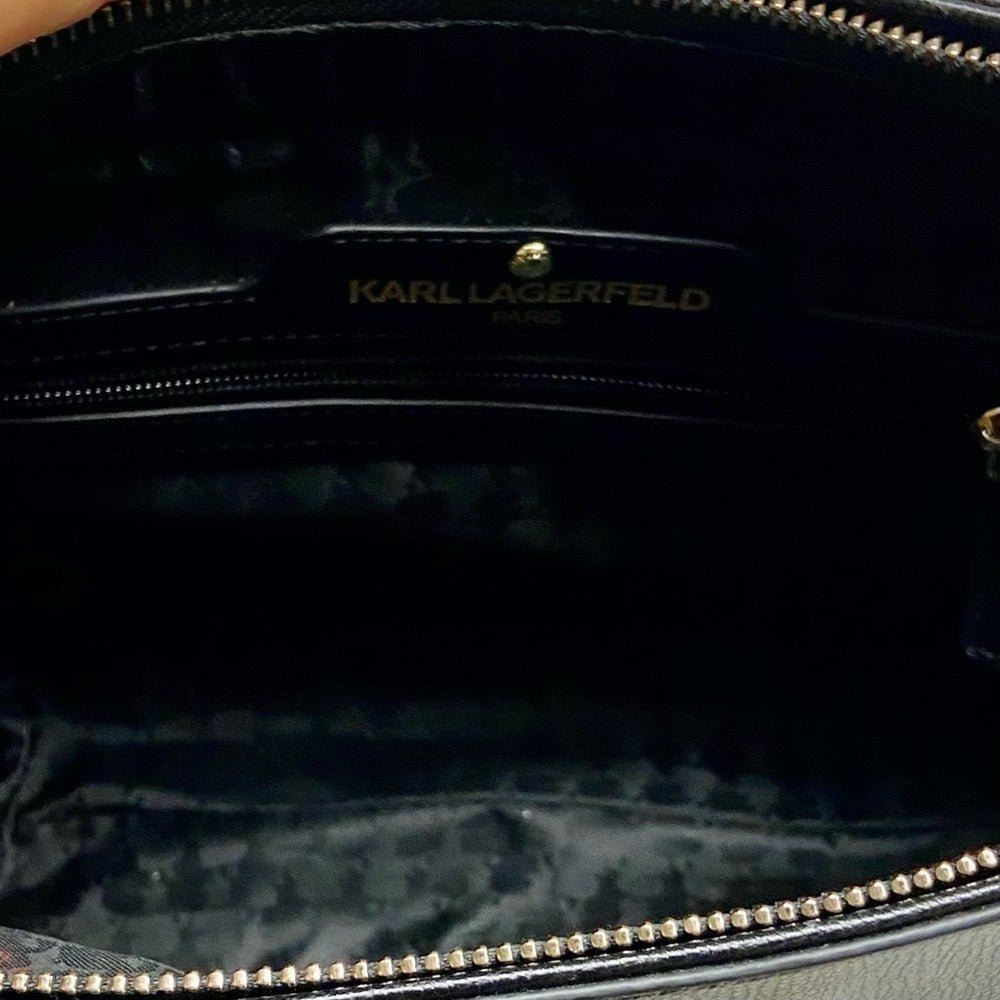 Karl Lagerfeld Black- Satchel Handbag with KL Charms 9inx6inx3in