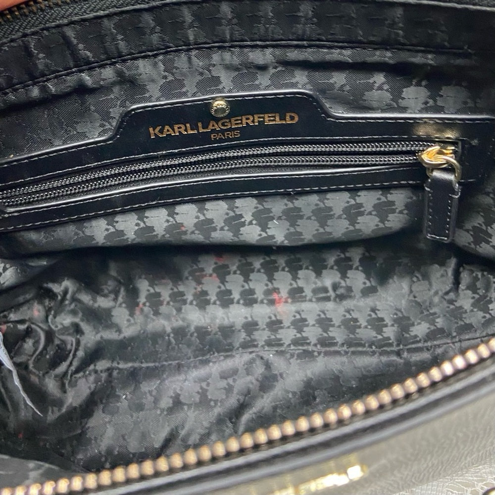 Karl Lagerfeld Black- Satchel Handbag with KL Charms 9inx6inx3in