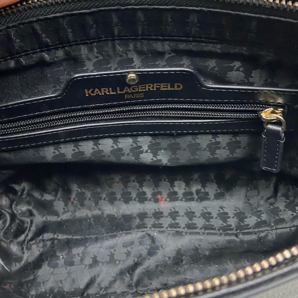 Karl Lagerfeld Black- Satchel Handbag with KL Charms 9inx6inx3in
