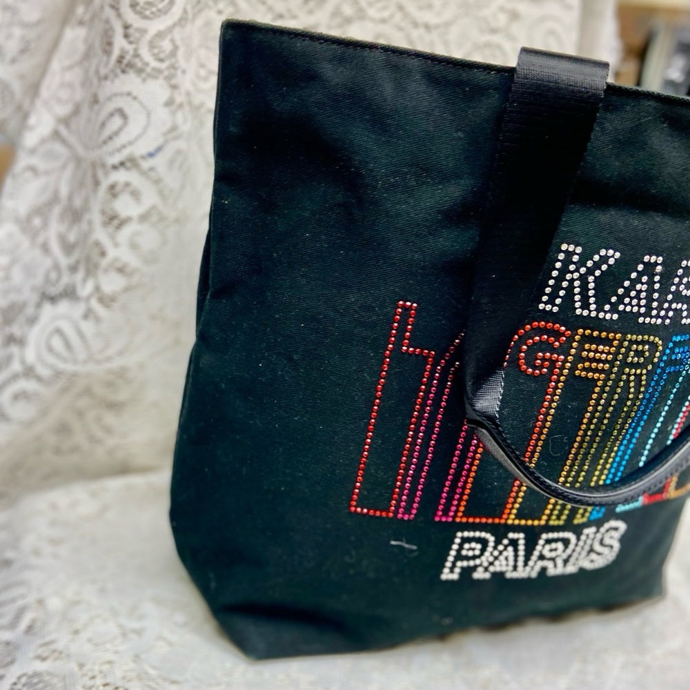 Karl Lagerfeld Black- Multi colored Sequined Handbag Tote 14in x 13in x 6in