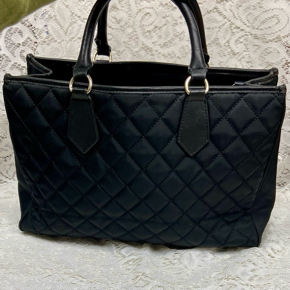 Karl Lagerfeld Black- Quilted Satchel Handbag with Crossbody Chain Strap 13x10x5