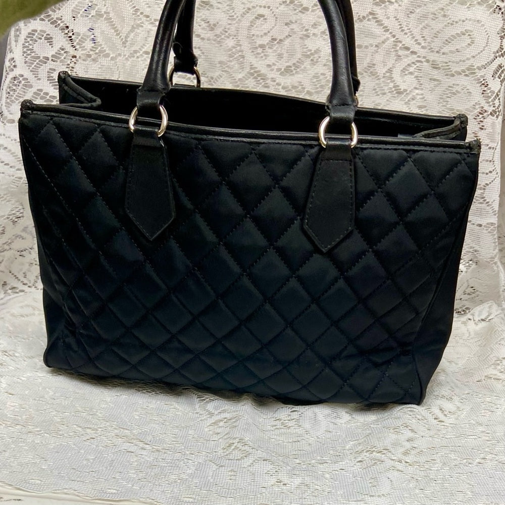 Karl Lagerfeld Black- Quilted Satchel Handbag with Crossbody Chain Strap 13x10x5