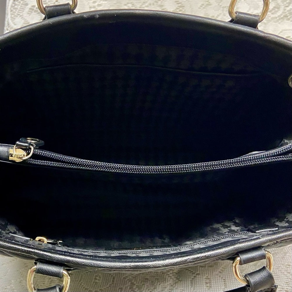Karl Lagerfeld Black- Quilted Satchel Handbag with Crossbody Chain Strap 13x10x5