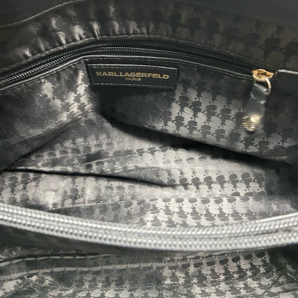 Karl Lagerfeld Black- Quilted Satchel Handbag with Crossbody Chain Strap 13x10x5