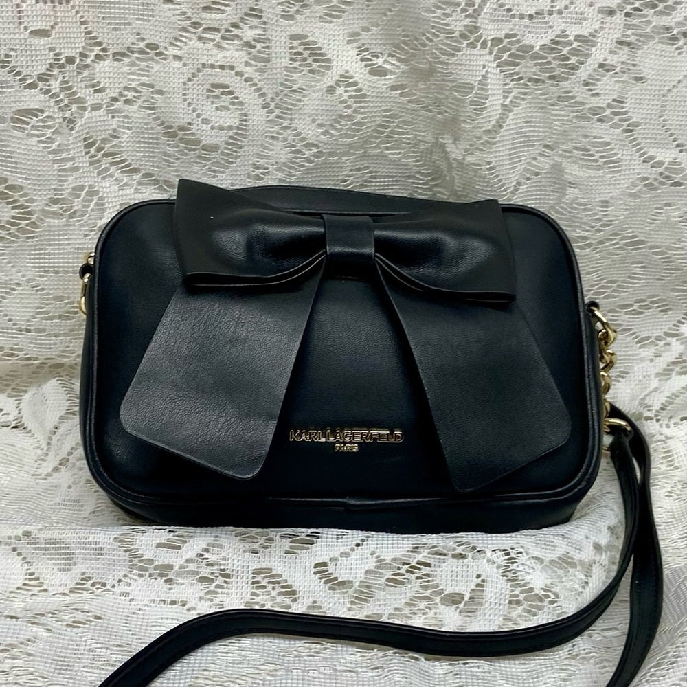 Karl Lagerfeld Black Bow Crossbody Bag 8in x 5in x 1.5in