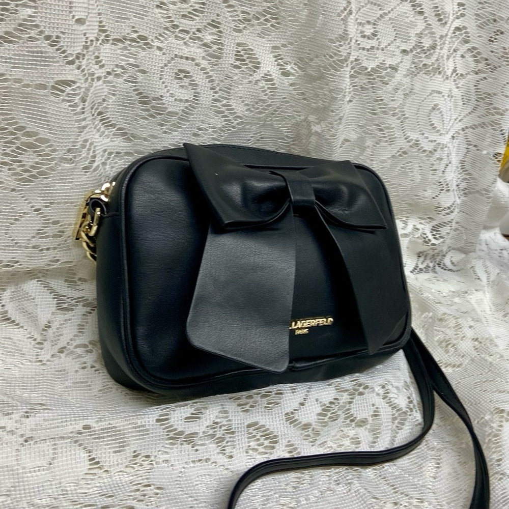 Karl Lagerfeld Black Bow Crossbody Bag 8in x 5in x 1.5in