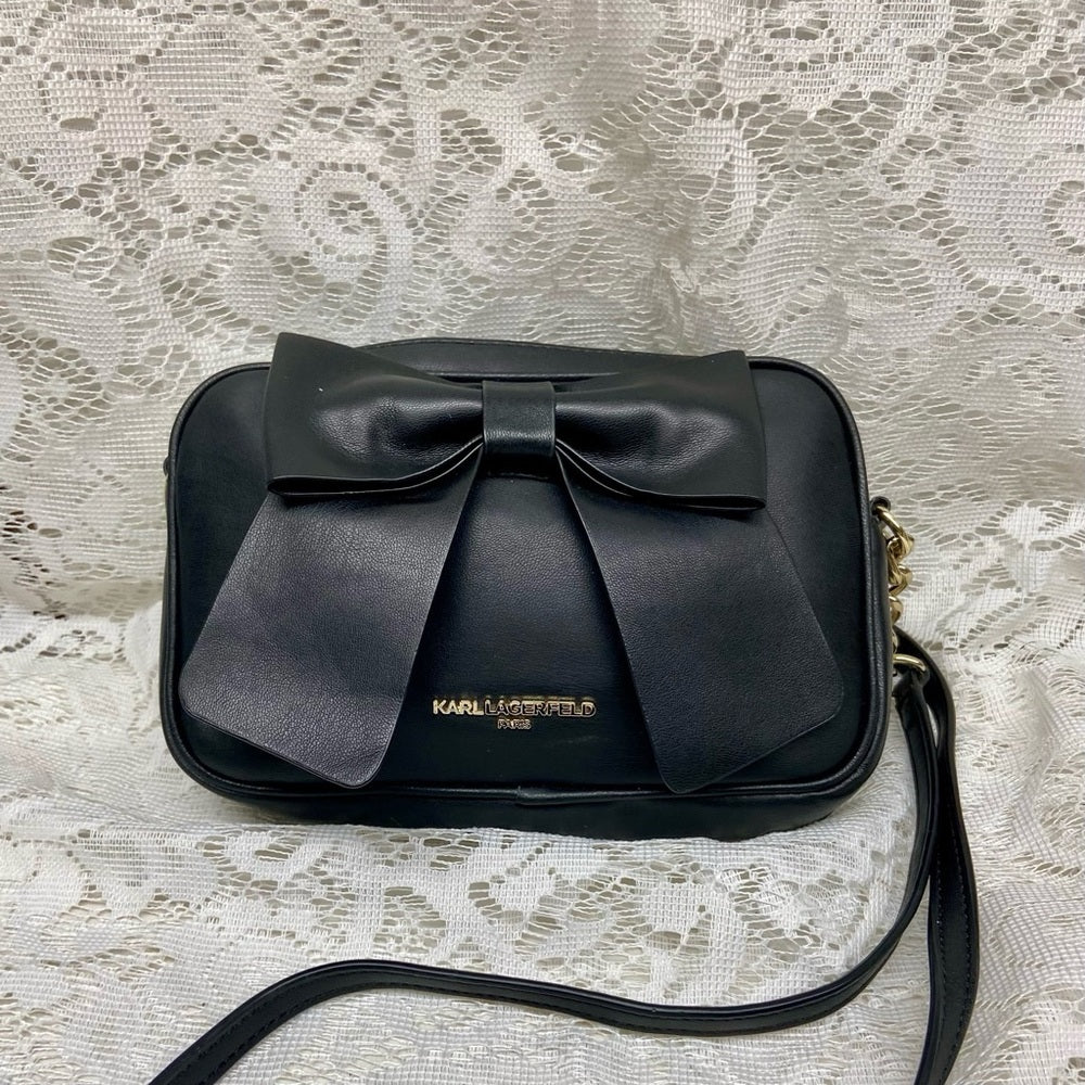 Karl Lagerfeld Black Bow Crossbody Bag 8in x 5in x 1.5in