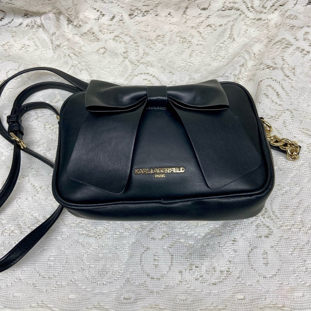 Karl Lagerfeld Black Bow Crossbody Bag 8in x 5in x 1.5in