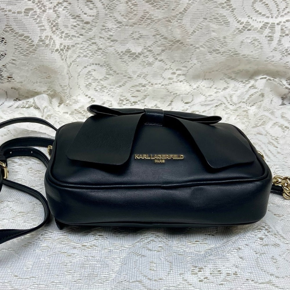 Karl Lagerfeld Black Bow Crossbody Bag 8in x 5in x 1.5in