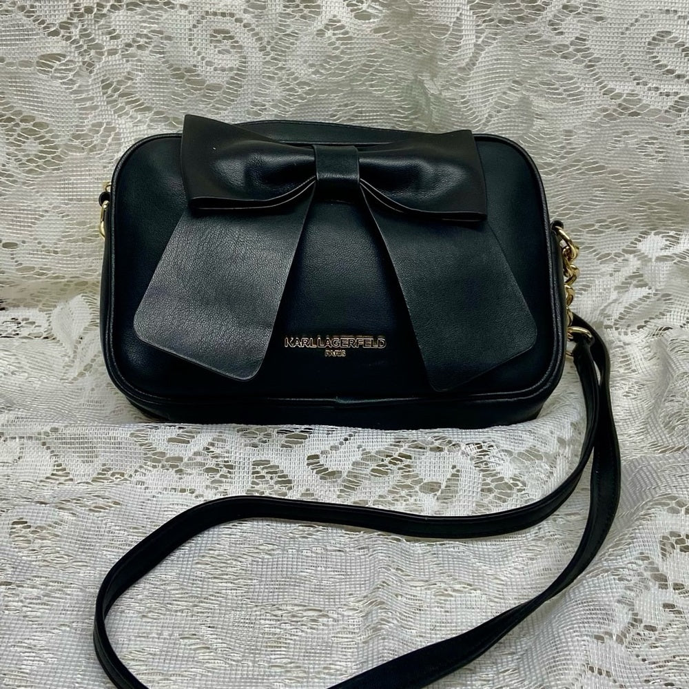 Karl Lagerfeld Black Bow Crossbody Bag 8in x 5in x 1.5in