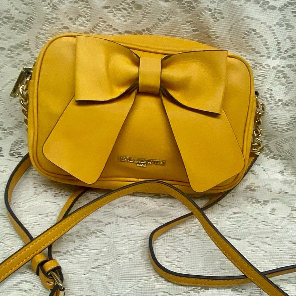 Karl Lagerfeld Dark Yellow Bow Crossbody Bag 8in x 5in x 1.5in