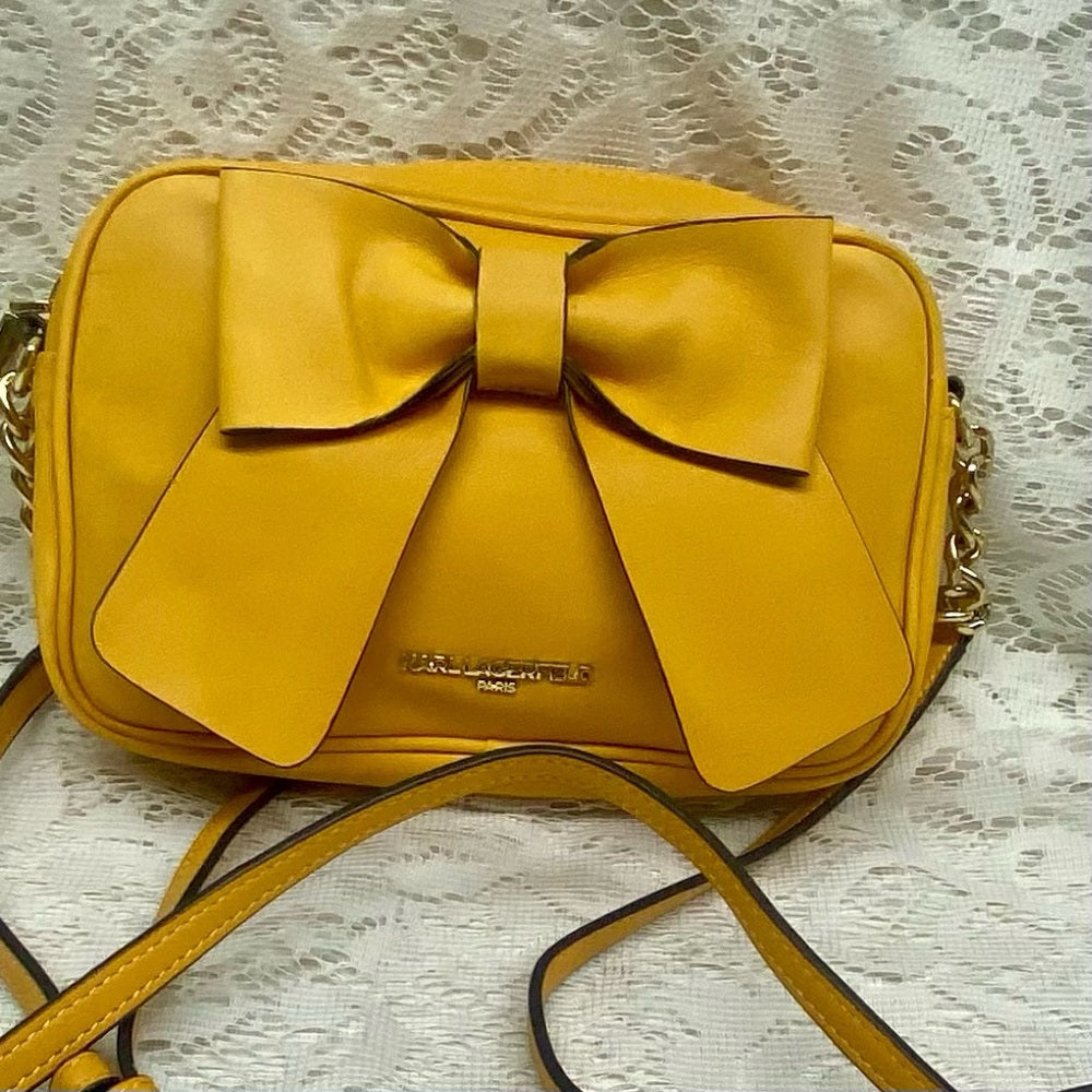 Karl Lagerfeld Dark Yellow Bow Crossbody Bag 8in x 5in x 1.5in