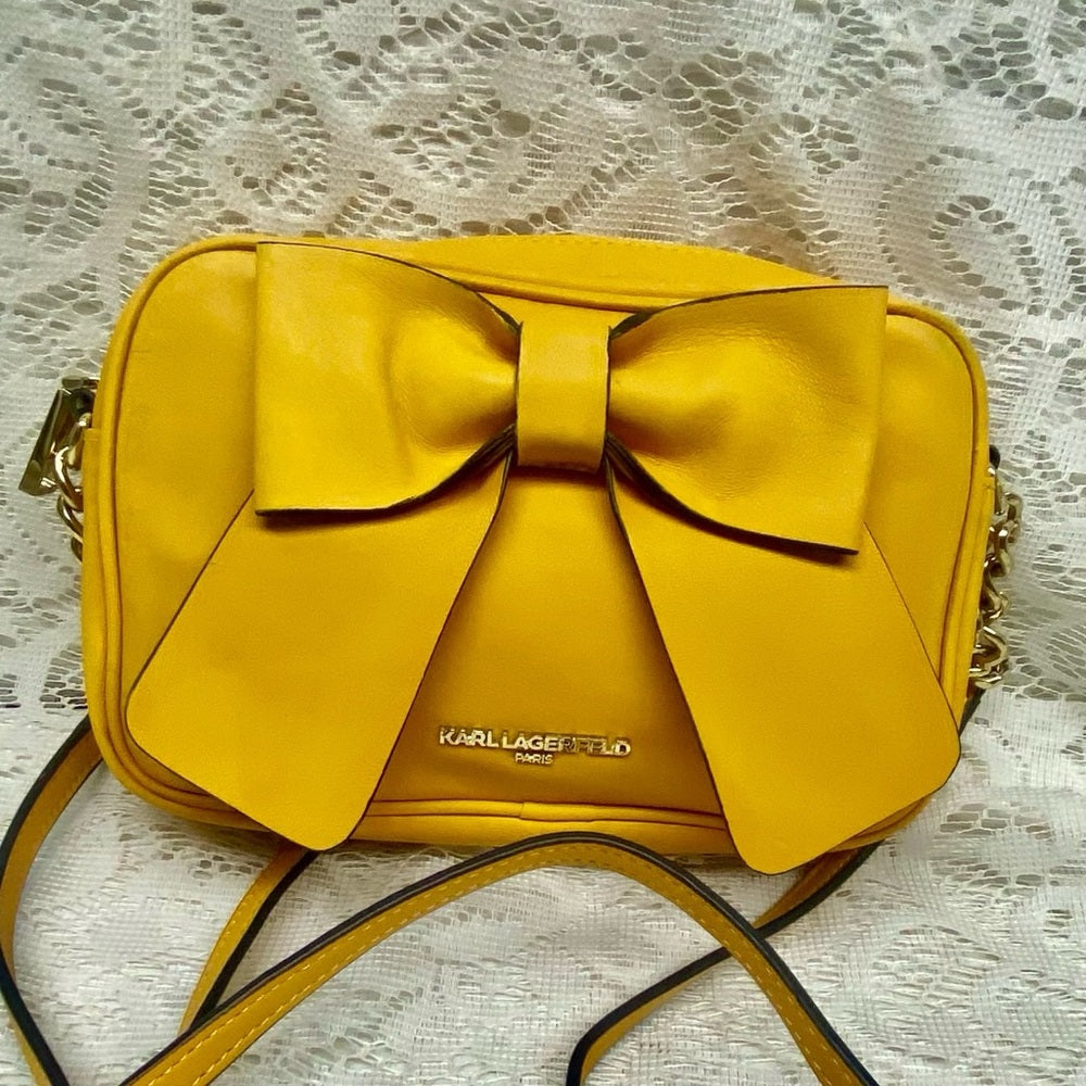 Karl Lagerfeld Dark Yellow Bow Crossbody Bag 8in x 5in x 1.5in