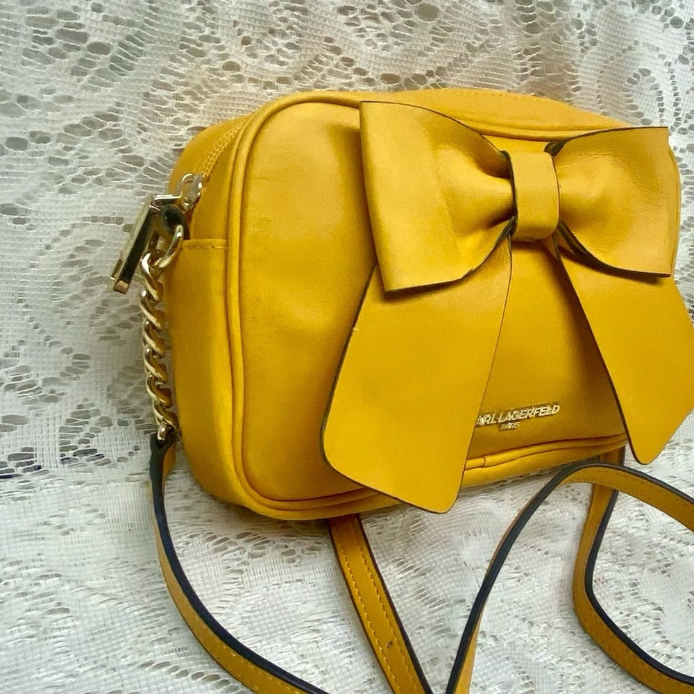 Karl Lagerfeld Dark Yellow Bow Crossbody Bag 8in x 5in x 1.5in