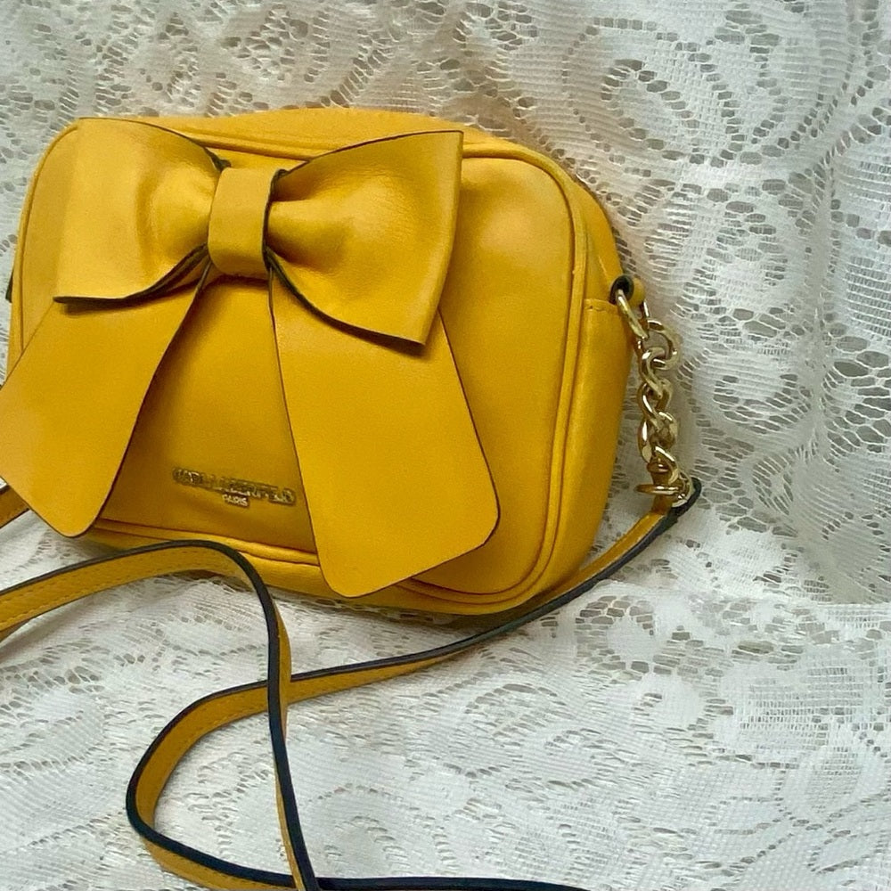 Karl Lagerfeld Dark Yellow Bow Crossbody Bag 8in x 5in x 1.5in