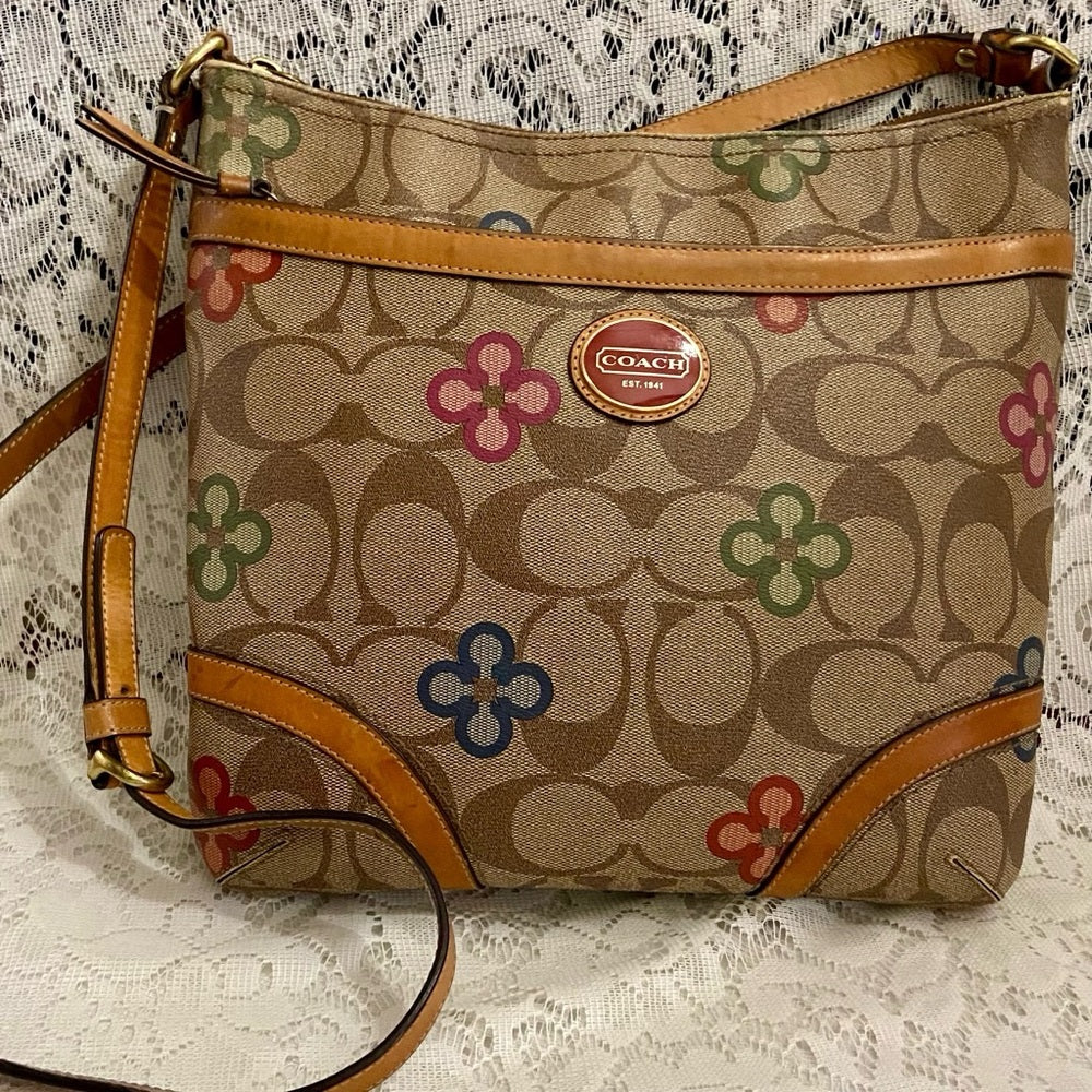 Authentic, Rare, Coach Signature-Multi-color Floral Crossbody with Wallet