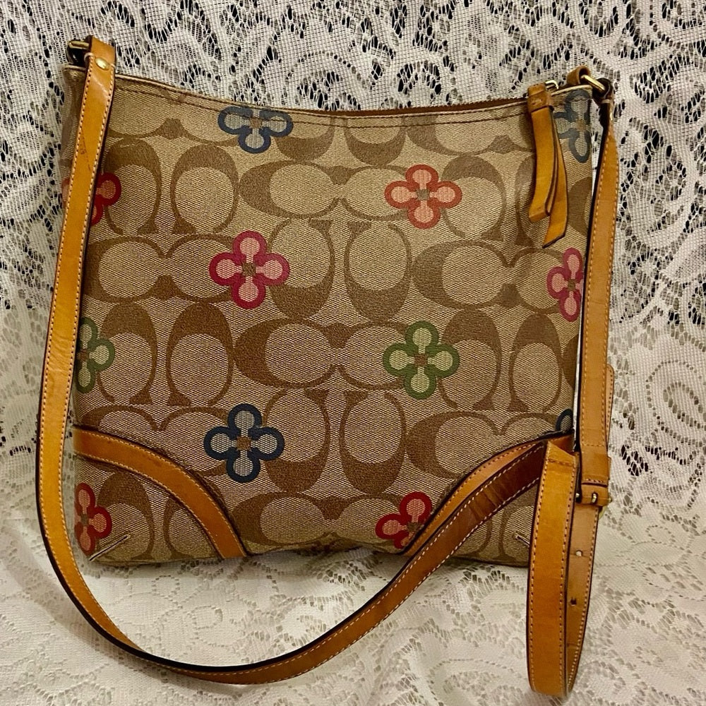 Authentic, Rare, Coach Signature-Multi-color Floral Crossbody with Wallet