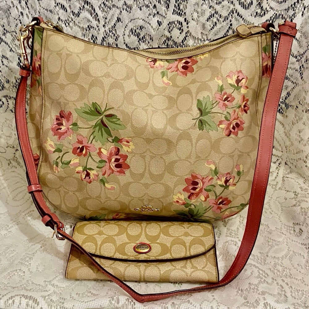 Authentic, Rare, Coach, Signature Floral Shoulder Bag with Wallet 2019-F72658