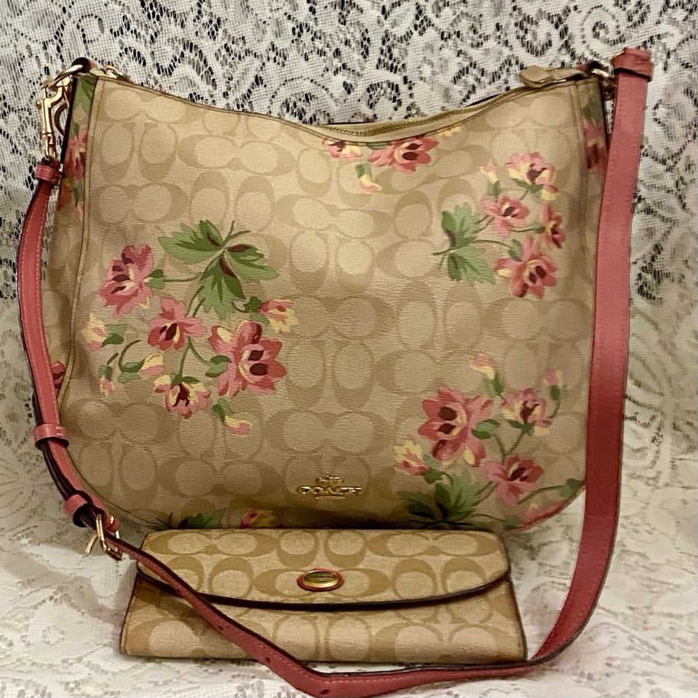Authentic, Rare, Coach, Signature Floral Shoulder Bag with Wallet 2019-F72658