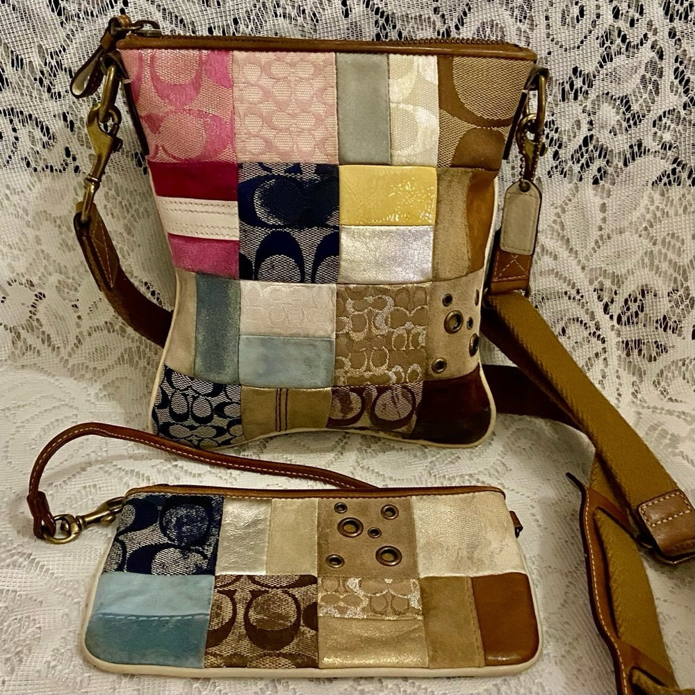 Coach - Multi-color Patchwork Crossbody and Wristlet Set