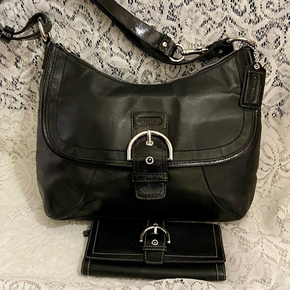 Coach- Soho Legacy Flap Black Leather Shoulder- Crossbody (F19580)