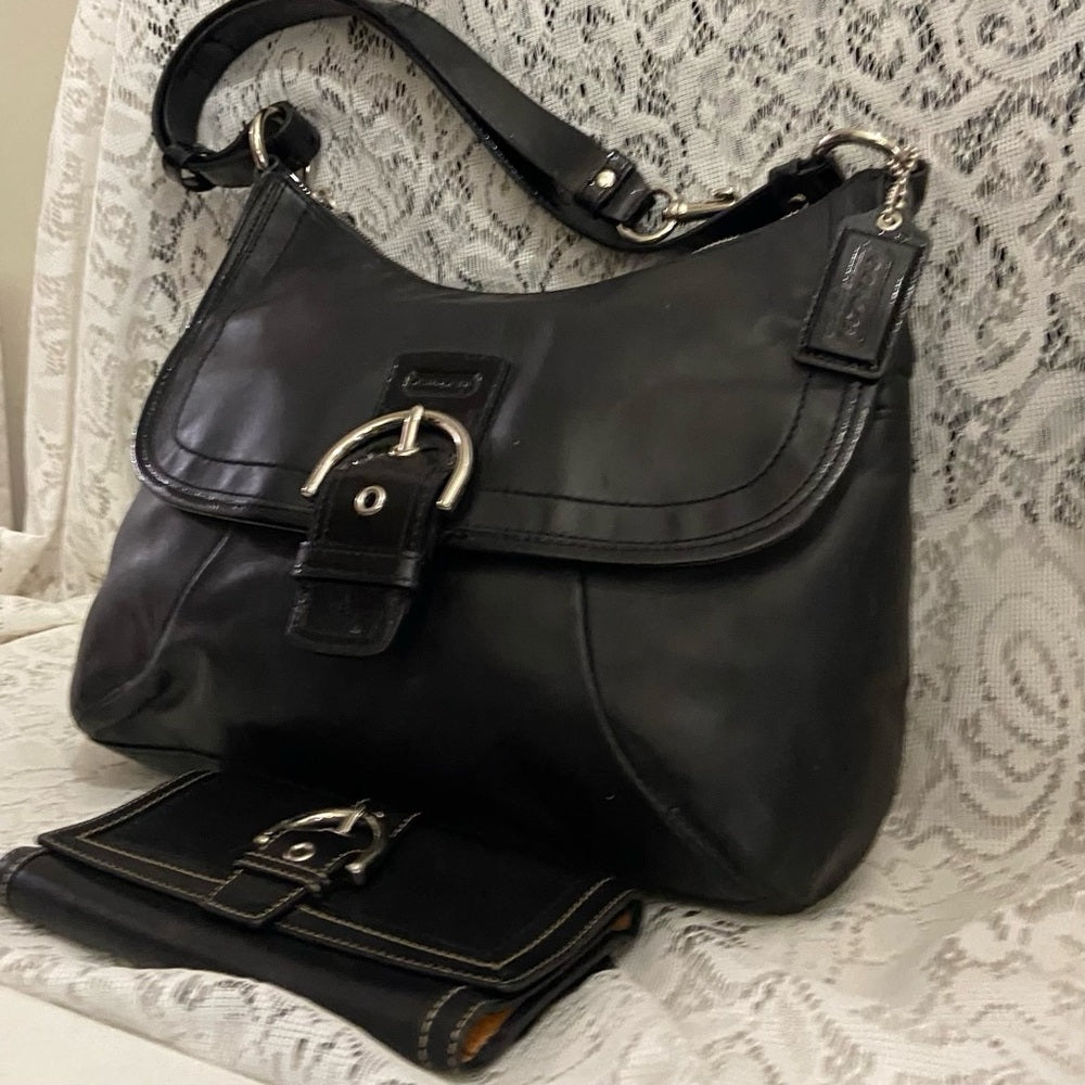 Coach- Soho Legacy Flap Black Leather Shoulder- Crossbody (F19580)