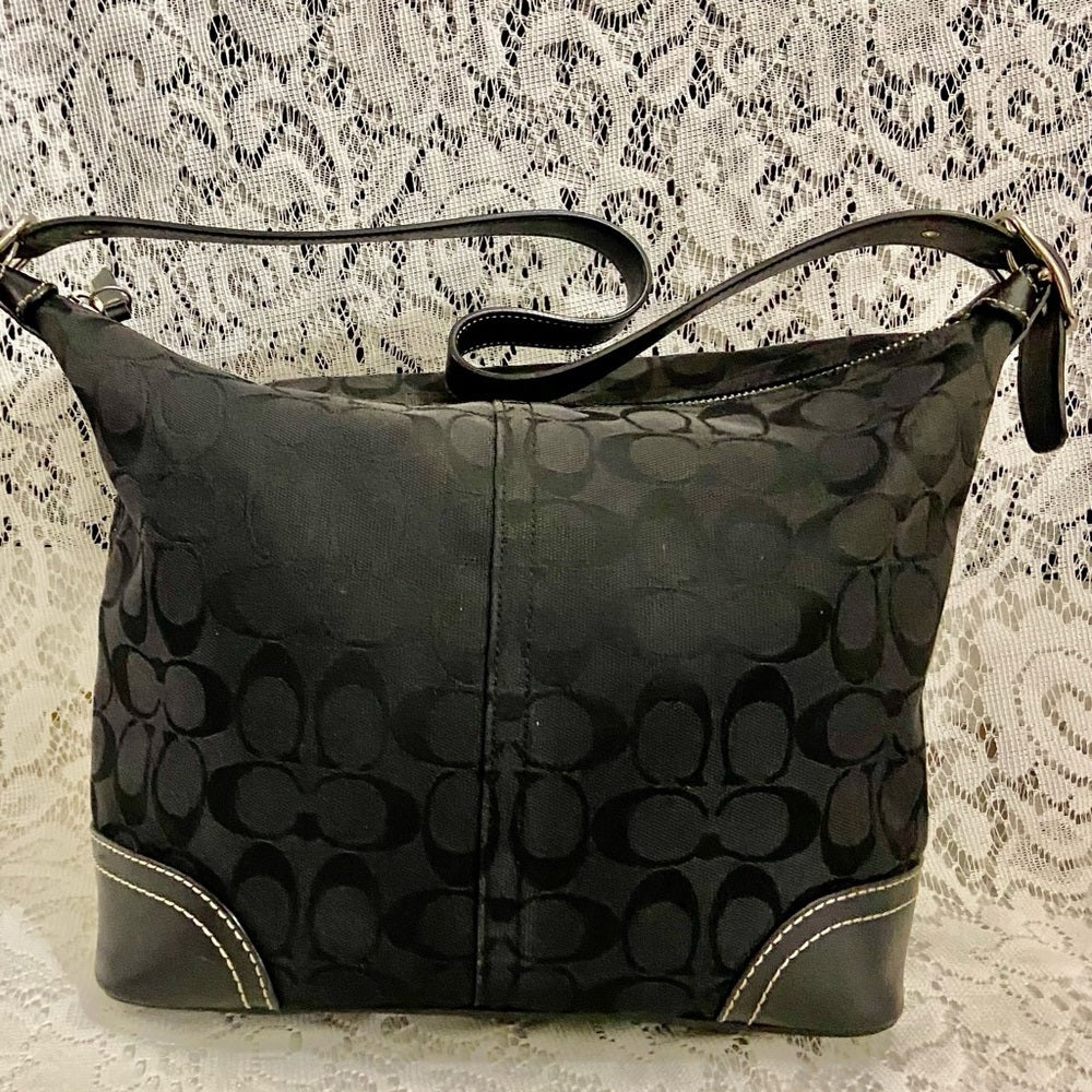 Coach-Soho Black Signature Hobo Shoulder Bag and Matching Wristlet (Style 10906)