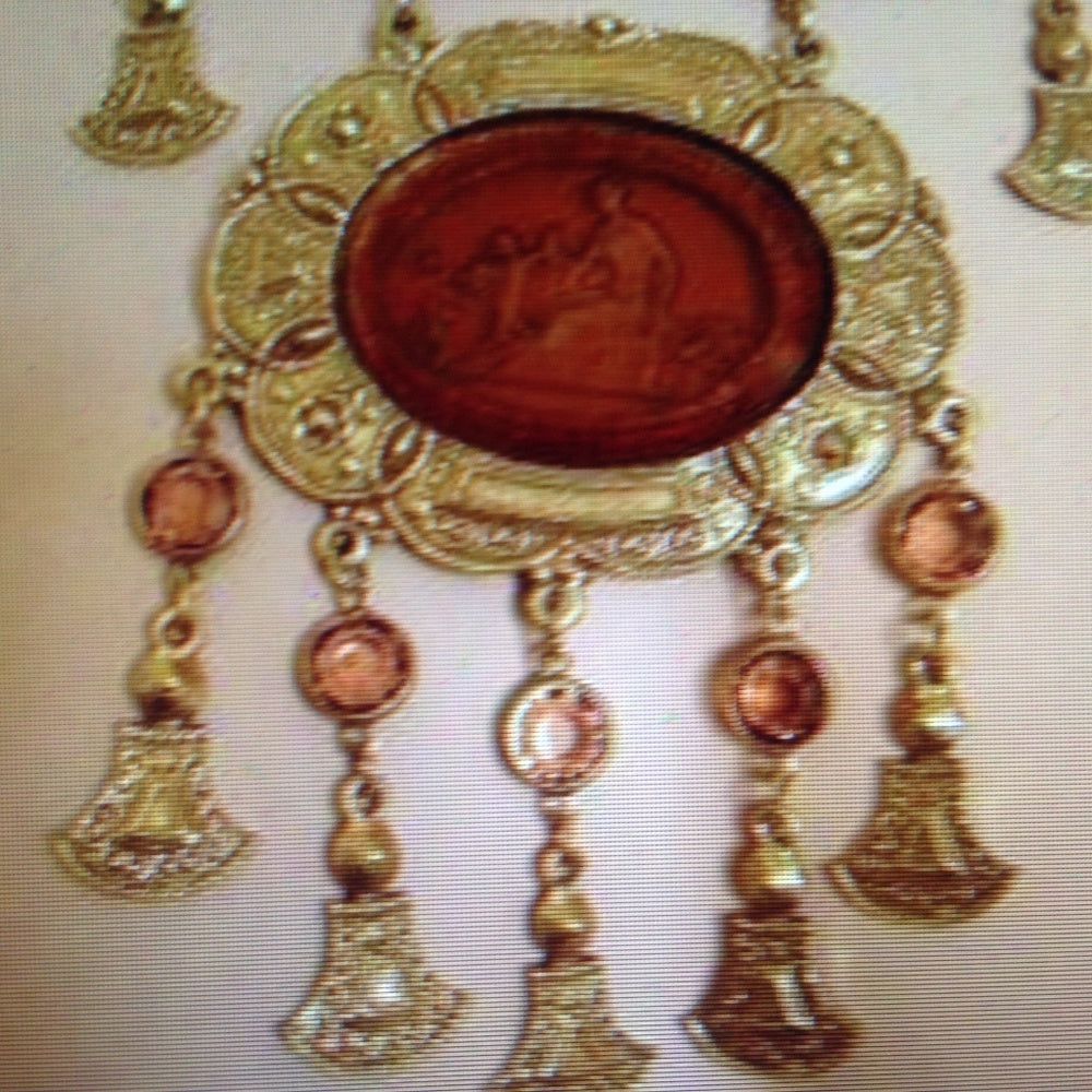 Art Nouveau, Intaglio on Amber Glass Pendant Neckl