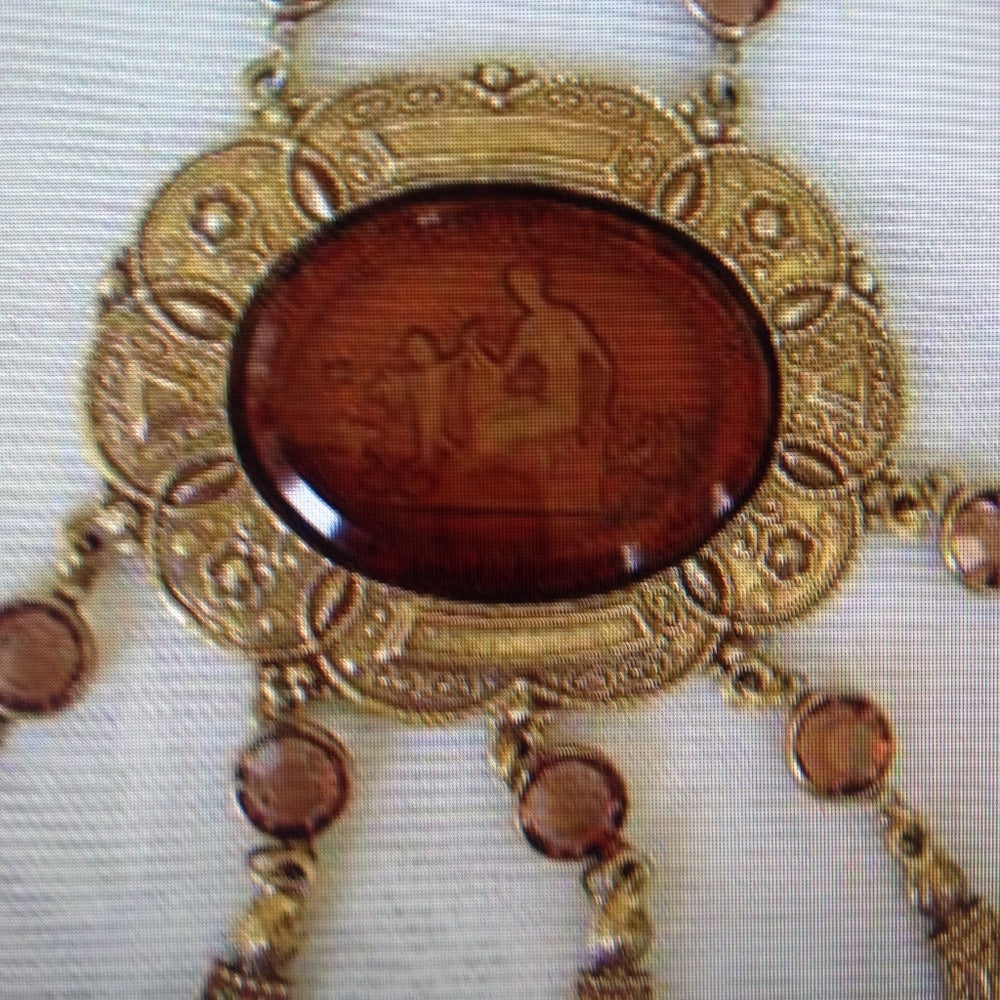 Art Nouveau, Intaglio on Amber Glass Pendant Neckl