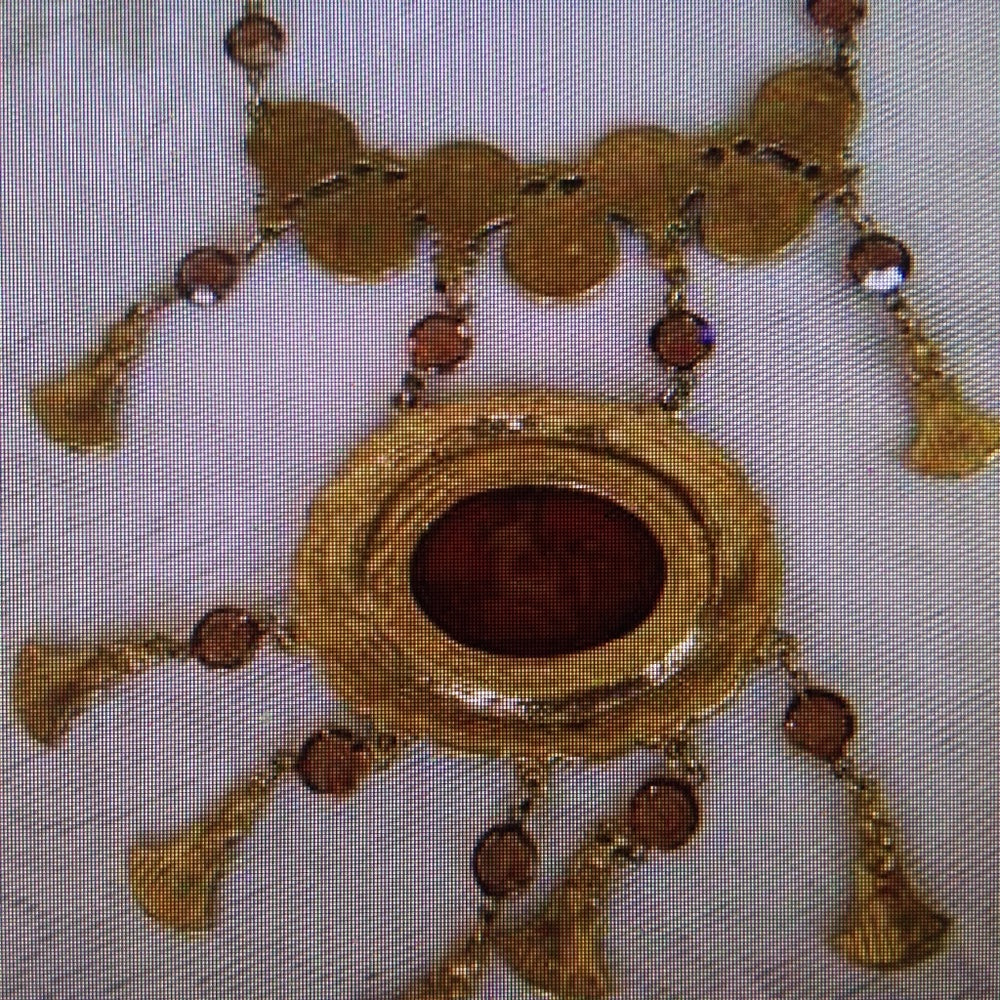 Art Nouveau, Intaglio on Amber Glass Pendant Neckl