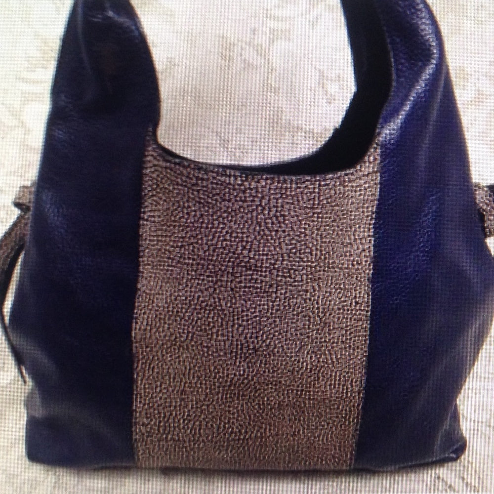 Borbonese, Italy, Blue and Brown Leather Handbag