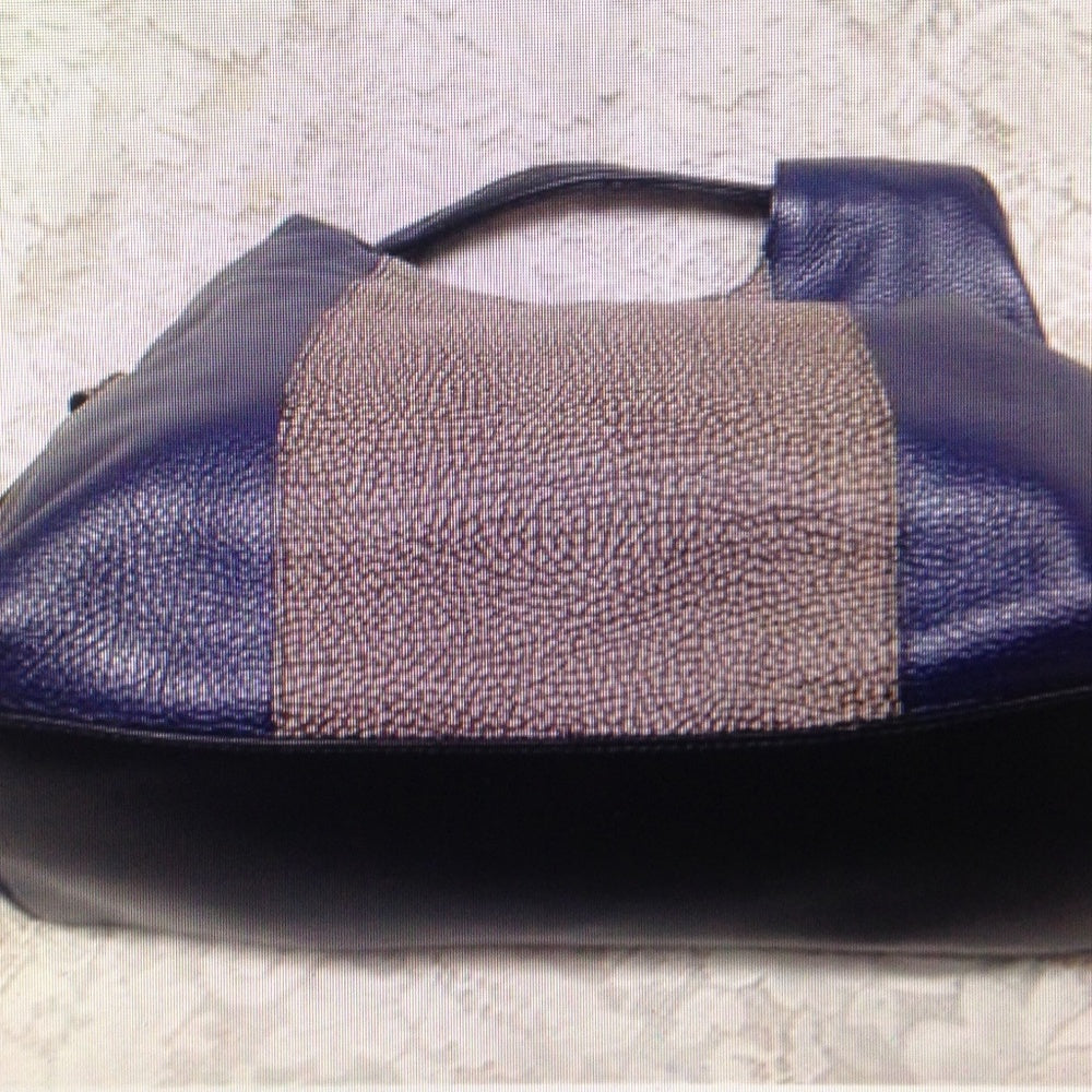 Borbonese, Italy, Blue and Brown Leather Handbag