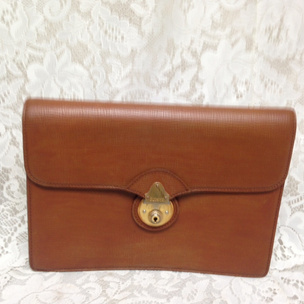 Burberrry Tan-Brown Leather Mens Wristlet With Key