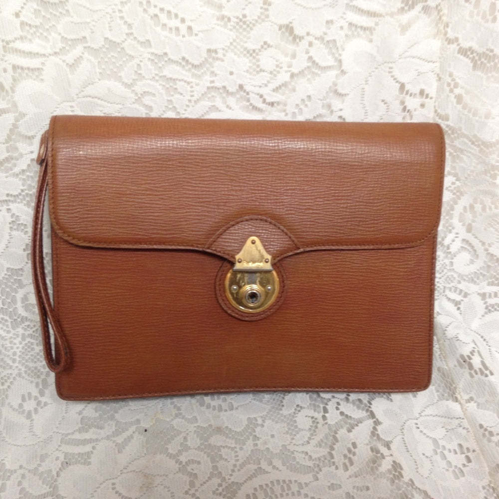 Burberrry Tan-Brown Leather Mens Wristlet With Key