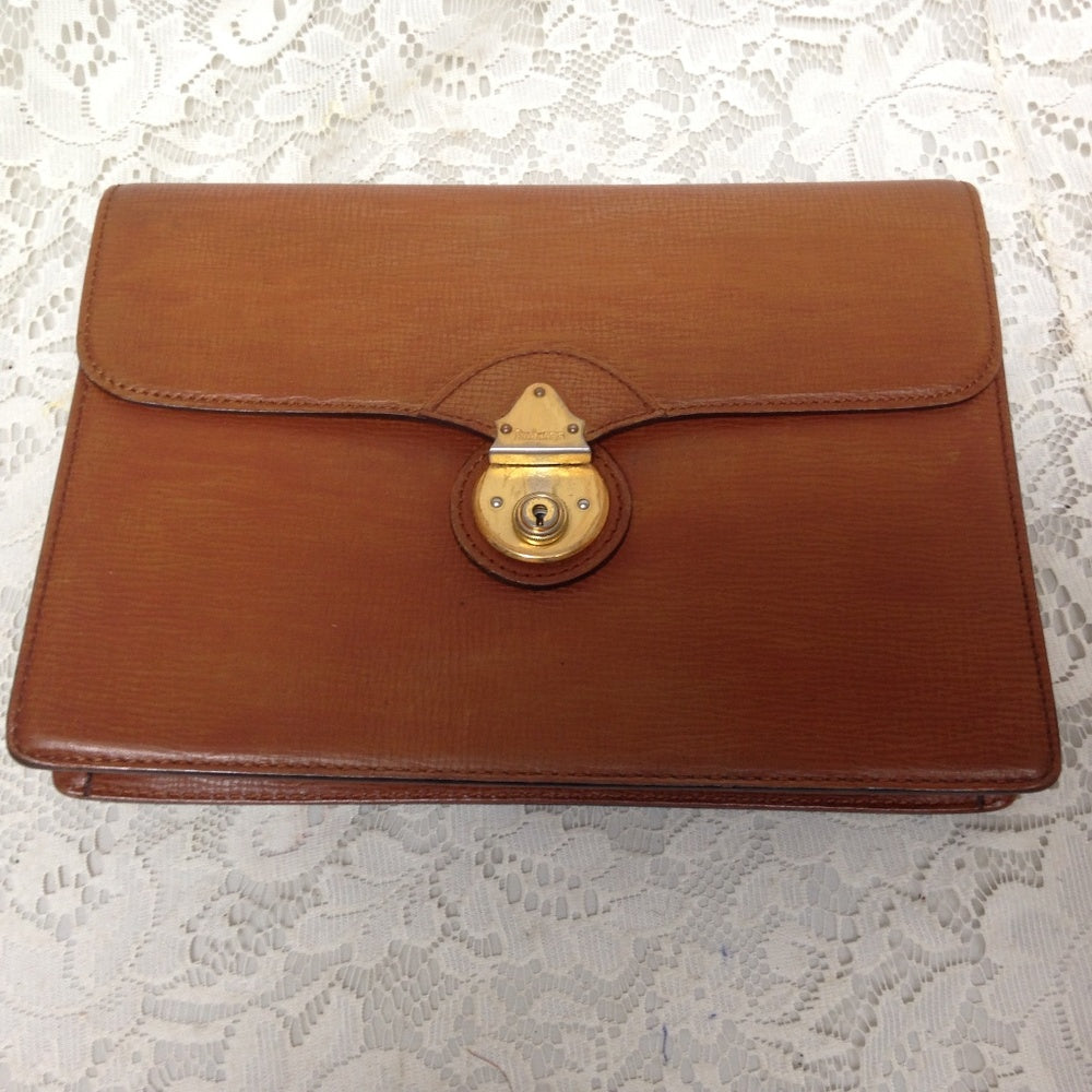 Burberrry Tan-Brown Leather Mens Wristlet With Key