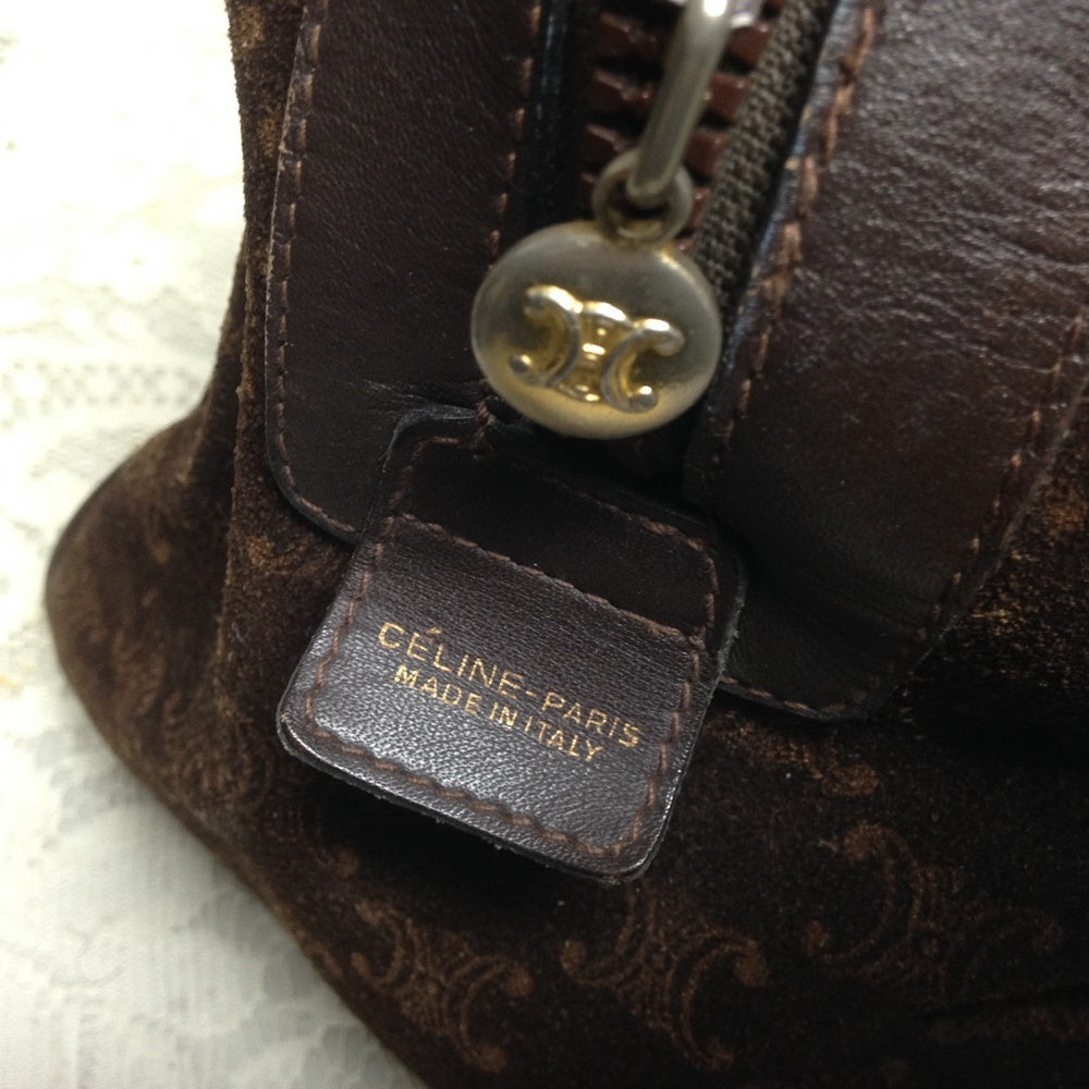 Vintage, Celine Brown Suede Boston Style Handbag