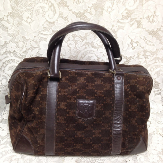 Vintage, Celine Brown Suede Boston Style Handbag
